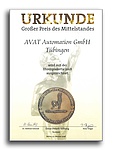 AVAT Urkunde - Großer Preis des Mittelstandes - Ehrenplakette 2018